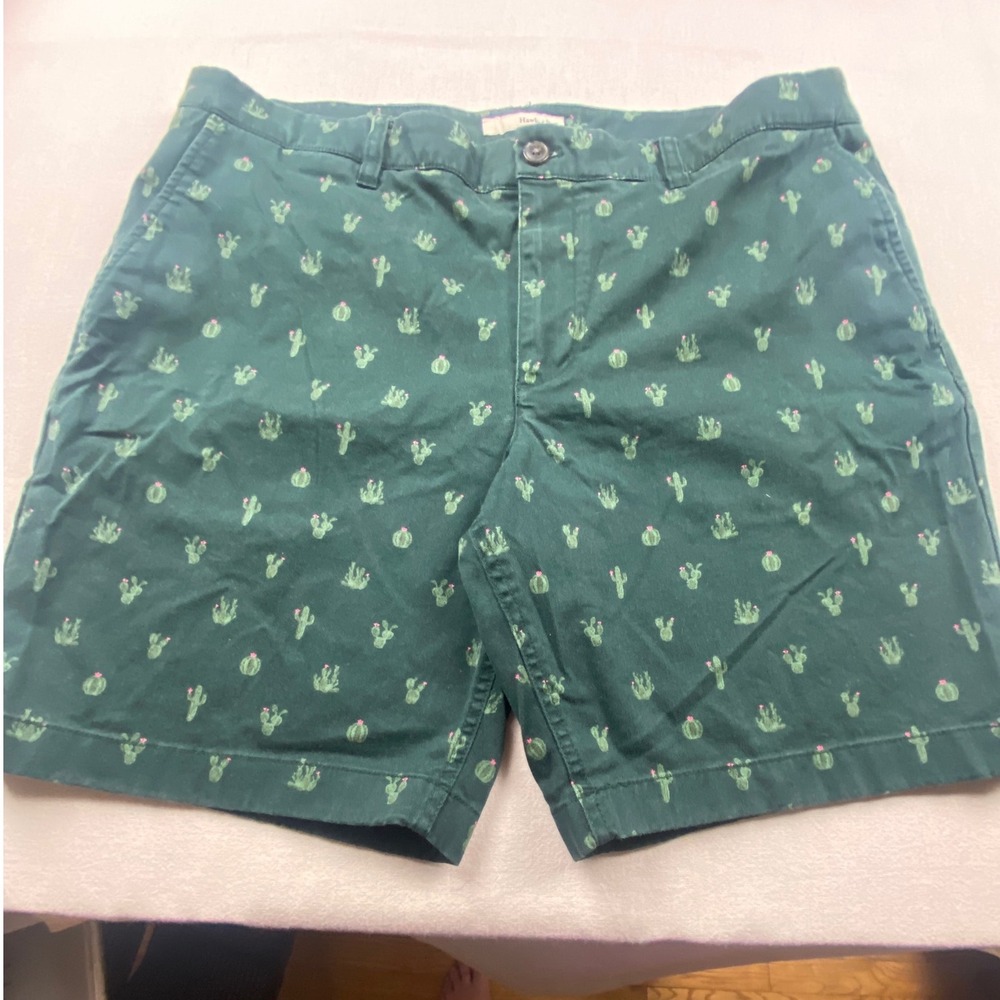 Hawker Rye Men Green Cactus Print Chino Shorts Stretch Cotton 38x9 Desert Summer